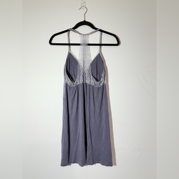 Victoria's Secret Grey Lace Modal Chemise Babydoll Nightgown Slip Dress Medium - Picture 4 of 9